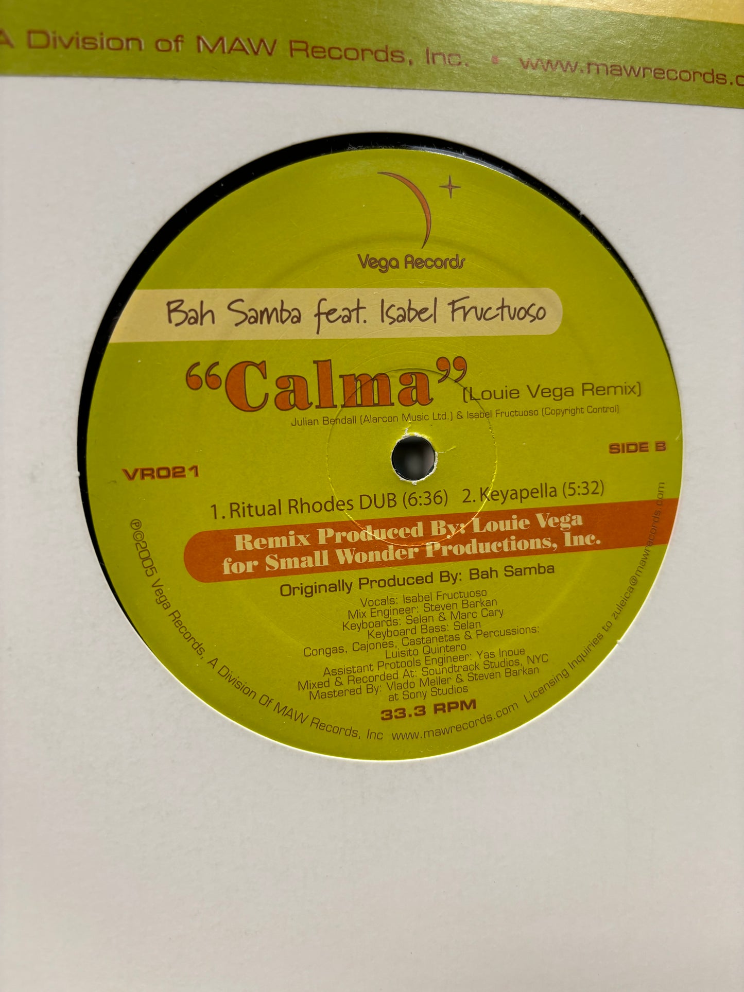 Bah Samba: Calma (Louie Vega Remix), 12inch, 1st pressing, Vega Records, US 2005