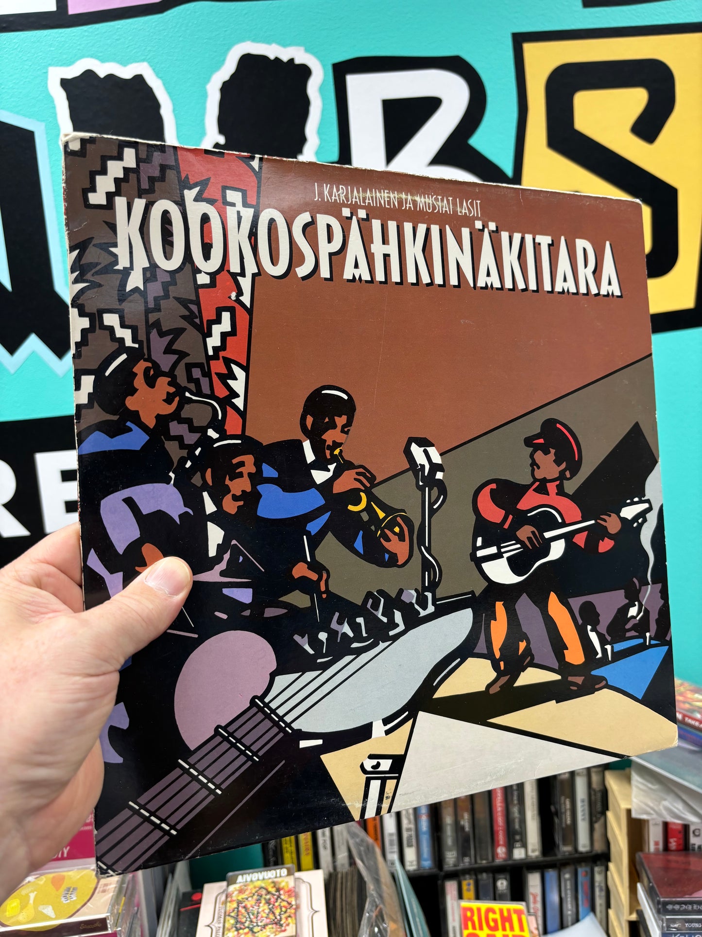 J. Karjalainen ja Mustat Lasit: Kookospähkinäkitara, LP, Only vinyl pressing, Poko Rekords, Finland 1987