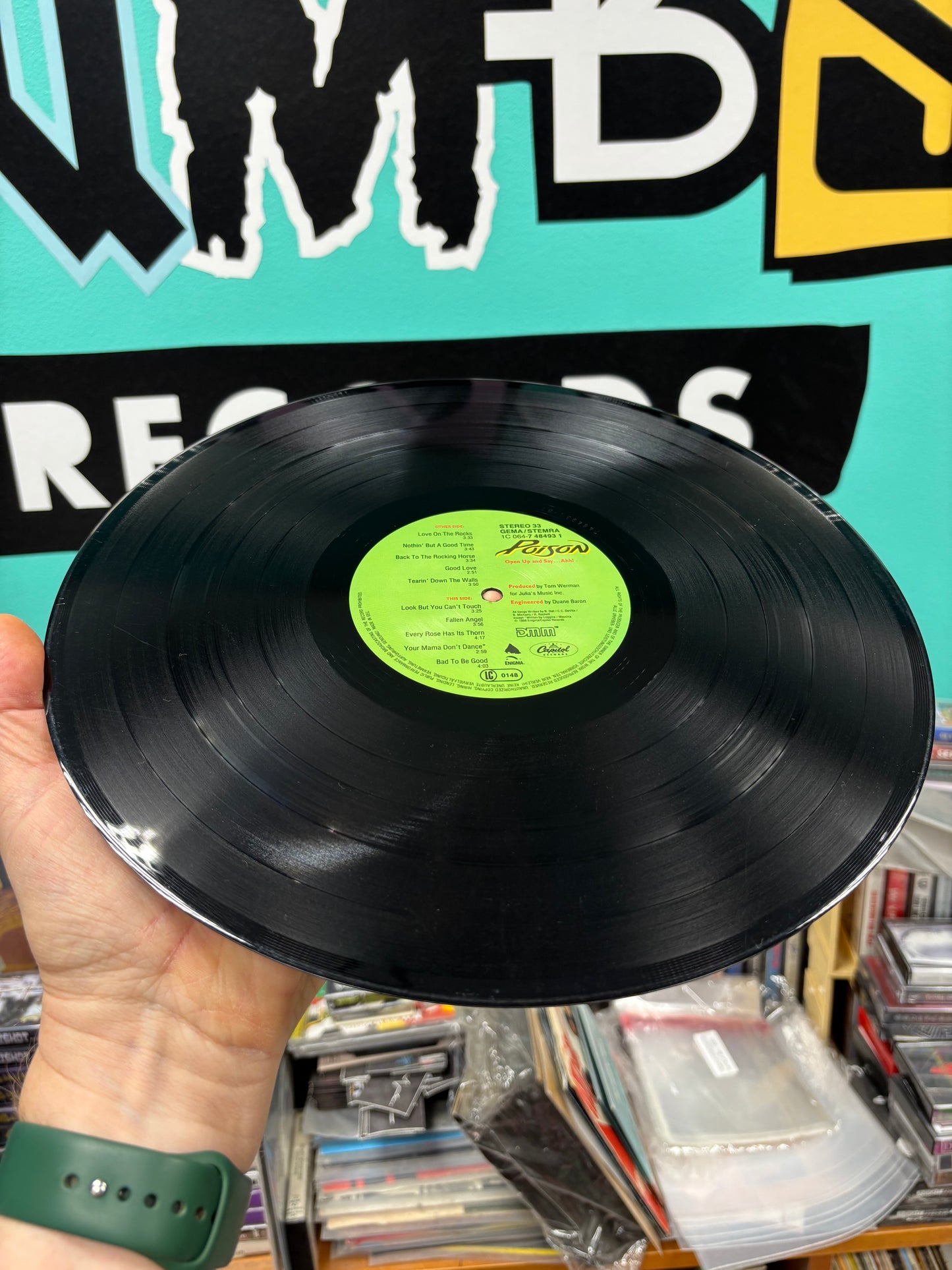 Poison: Open Up And Say…Ahh!, LP, Europe 1st pressing, Enigma, Capitol Records, EMI, Europe 1988