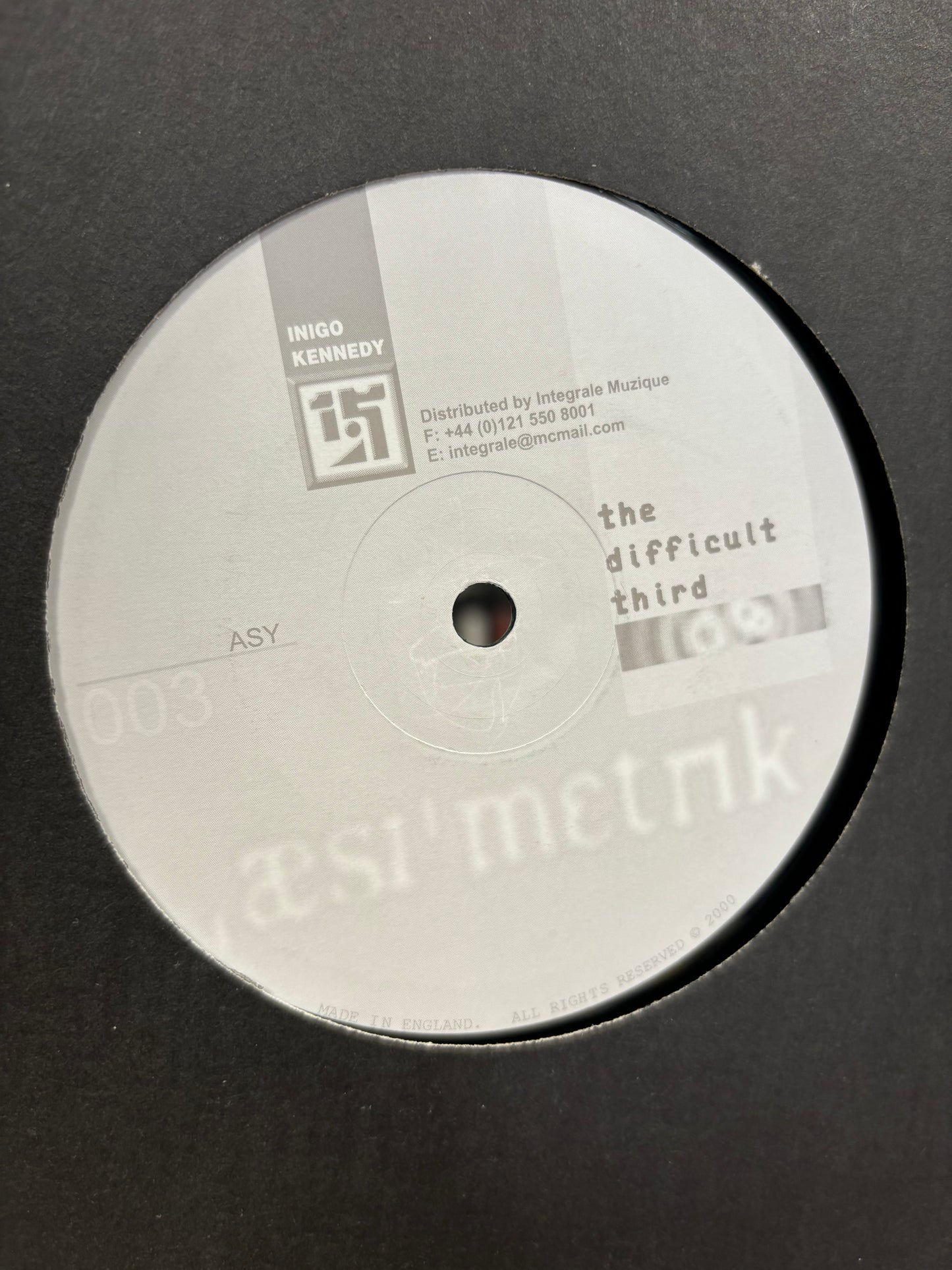 Inigo Kennedy: The Difficult Third, 12inch, Only pressing, Asymmetric, UK 2000