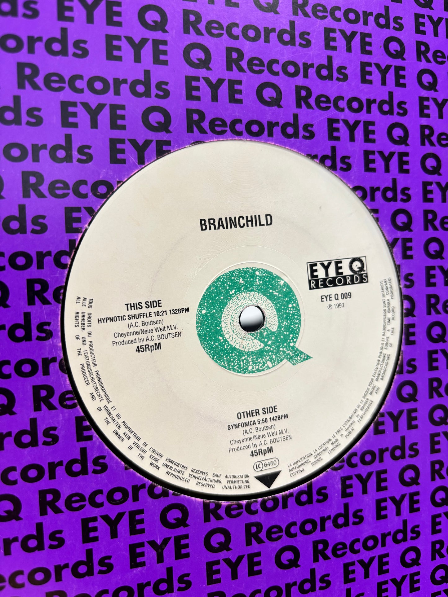 Brainchild: Synfonica/Hypnotic Shuffle, 12inch, Only official vinyl pressing, Eye Q Records, Germany 1993