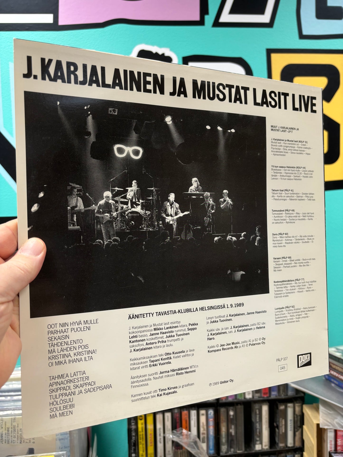 J. Karjalainen Ja Mustat Lasit: Live, LP, 1st pressing, Only vinyl pressing, Poko Rekords, Finland 1989