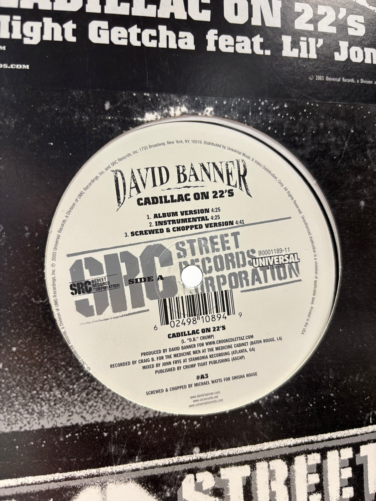 David Banner: Cadillac On 22’s/Might Getcha, 12inch, 1st pressing, Only official vinyl pressing, Universal Records, Street Records Corporation, US 2003