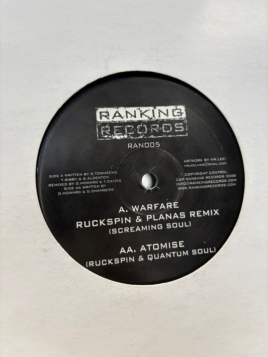 Screaming Soul/Ruckspin/Quantum Soul: Warfare (Remix)/Atomise, 12inch, Only pressing, Ranking Records, UK 2008
