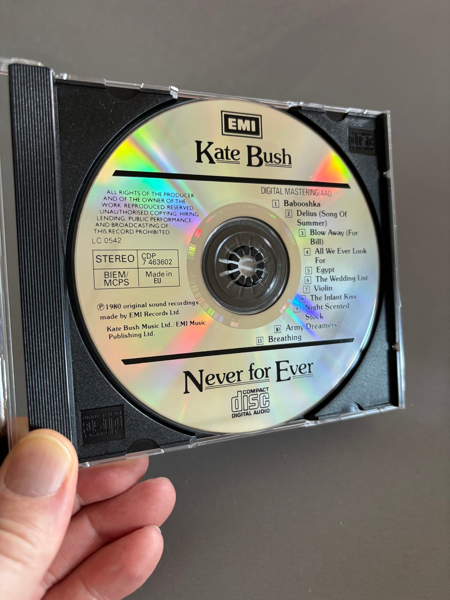 Kate Bush: Never for Ever, CD, reissue, optimal media production press, EMI, Europe year?