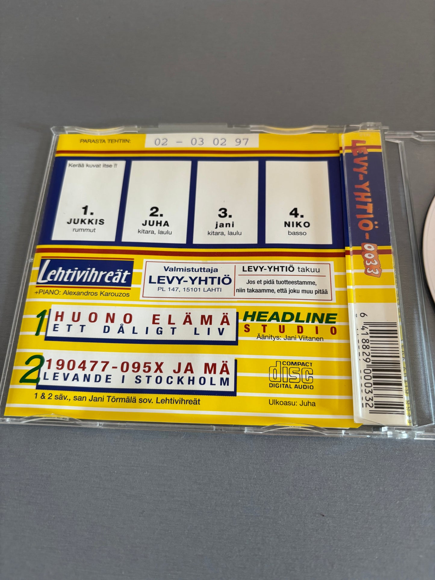 Lehtivihreät: Huono Elämä, CD single, Levy-yhtiö, Finland 1997