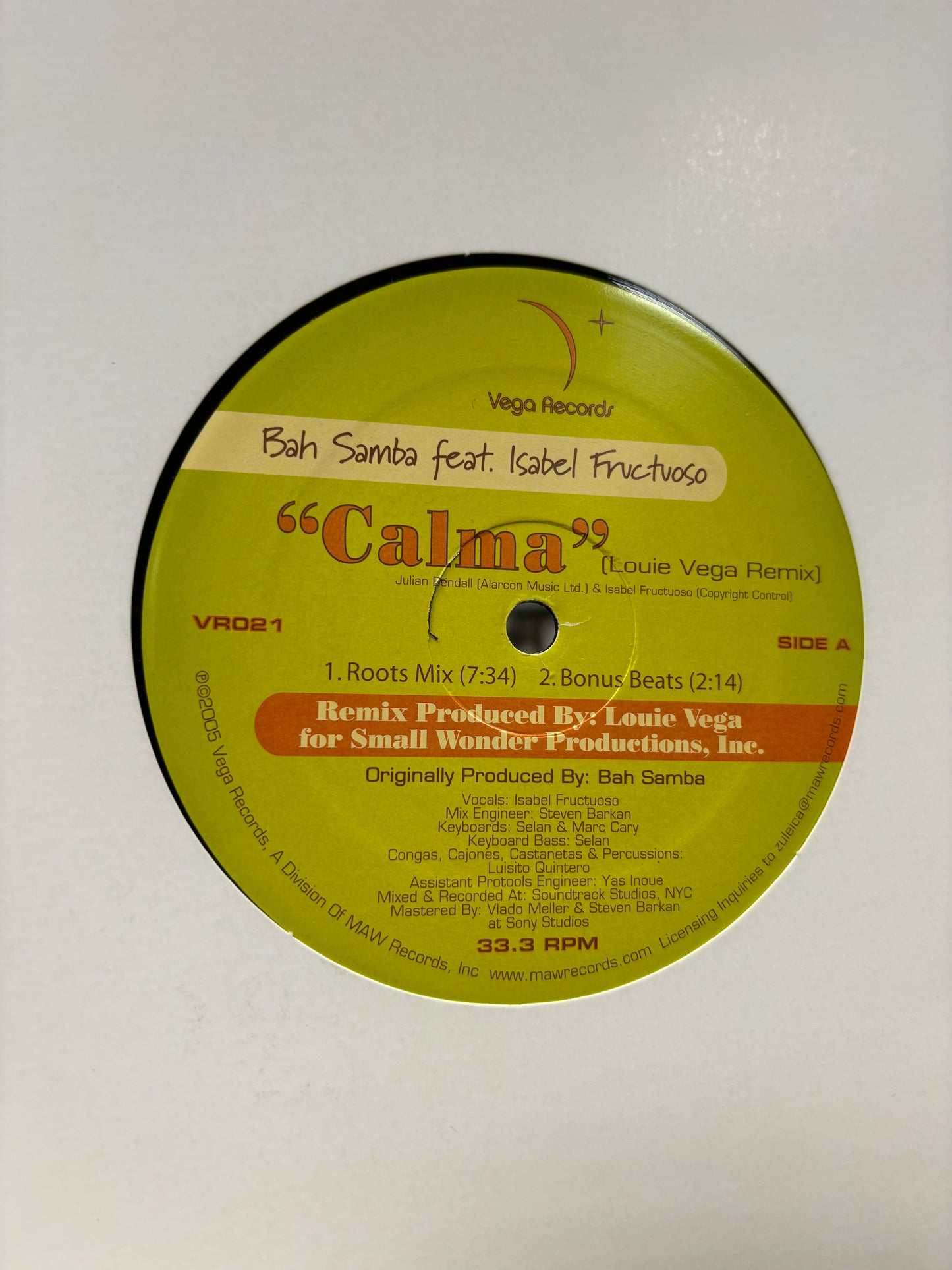 Bah Samba: Calma (Louie Vega Remix), 12inch, 1st pressing, Vega Records, US 2005