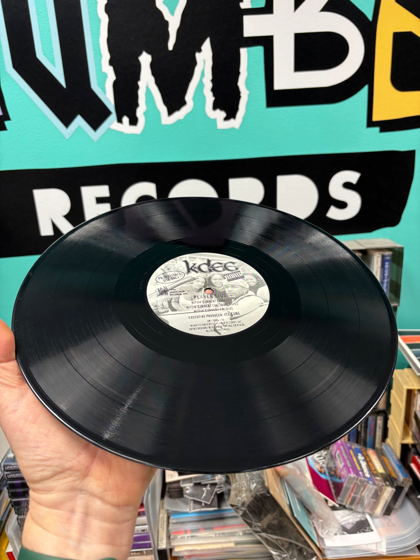 K-Dee: Hittin’ Corners/The Hand That Rocks The Cradle, 12inch, Promo, 1st pressing, Only vinyl pressing, Lench Mob Records, US 1994