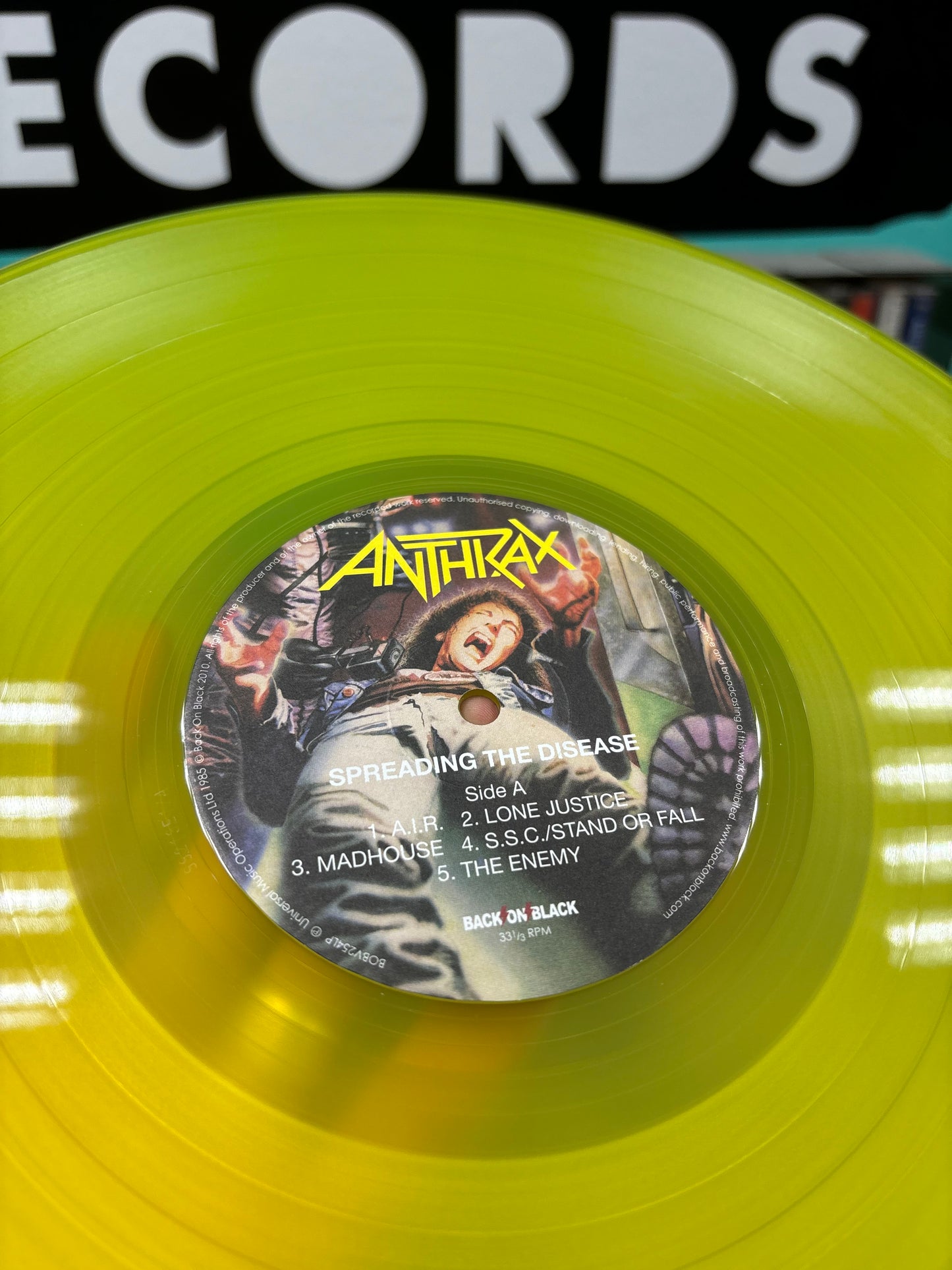 Anthrax: Spreading The Disease, LP, reissue, Limited Edition, Yellow Transparent, gatefold, Back On Black, UK 2010