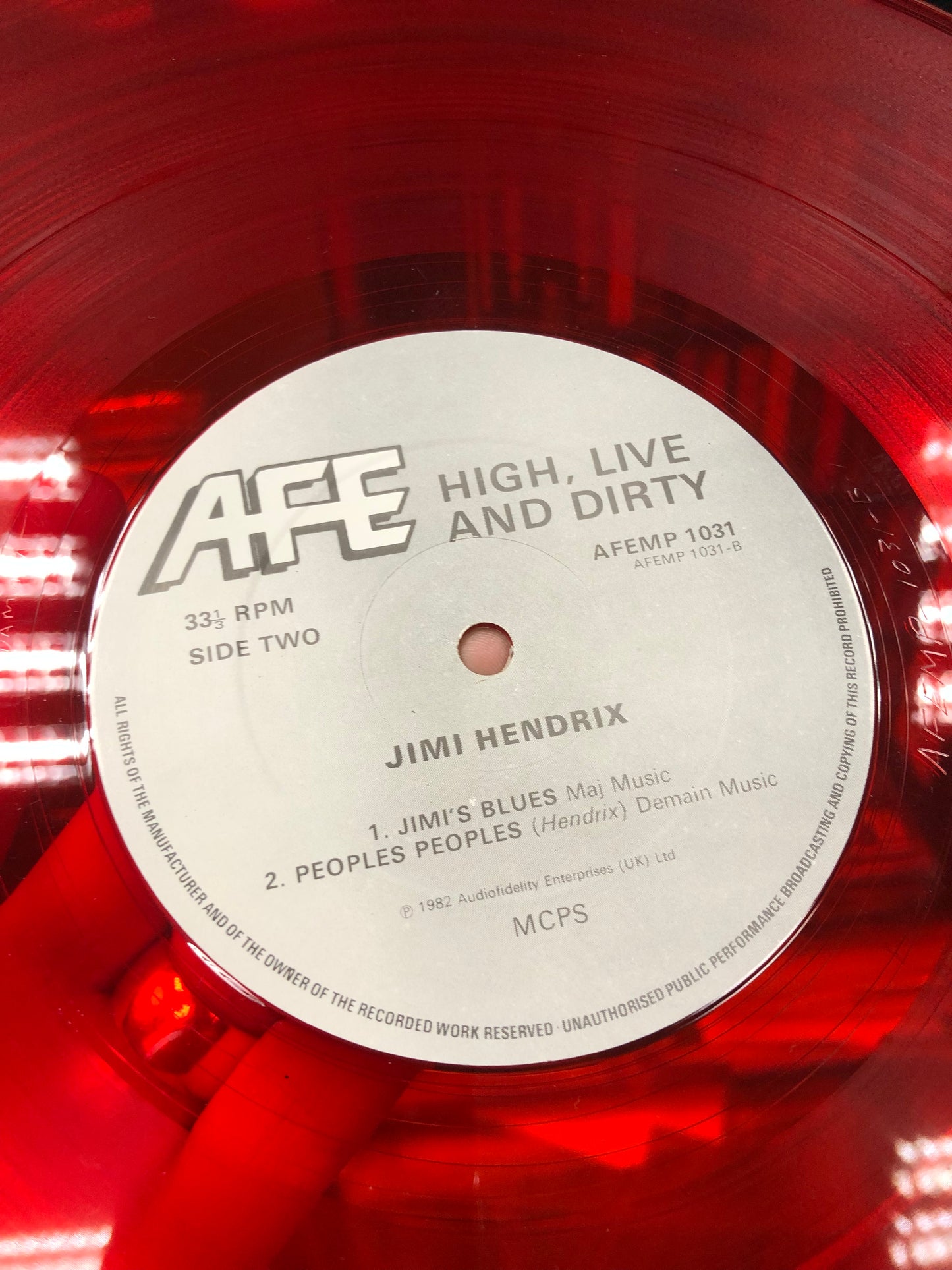 Jimi Hendrix: High, Live’n Dirty, Red vinyl, UK 1982