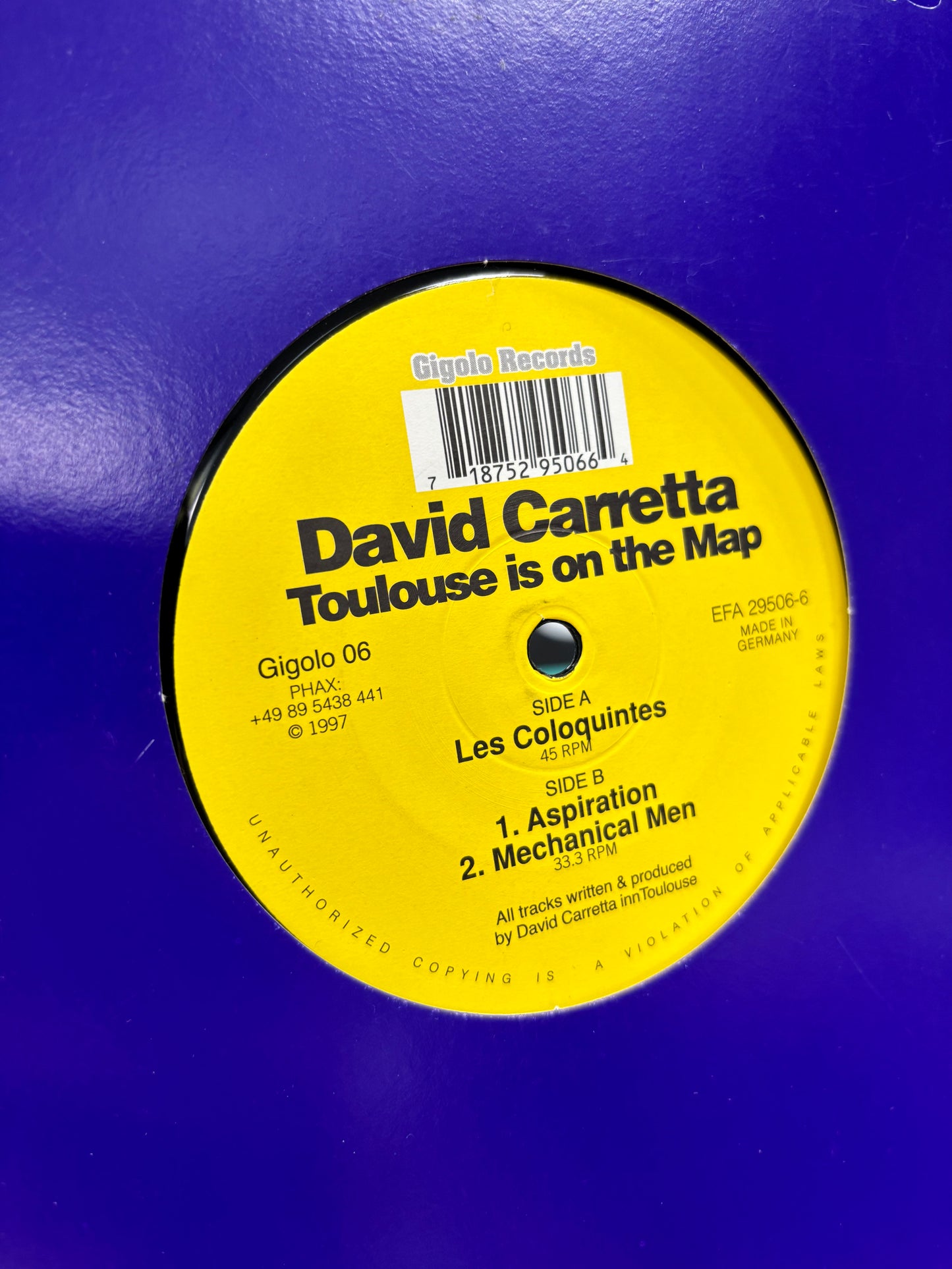 David Carretta: Toulouse Is On The Map, 12inch, repress, International Deejay Gigolo Records, Germany year?