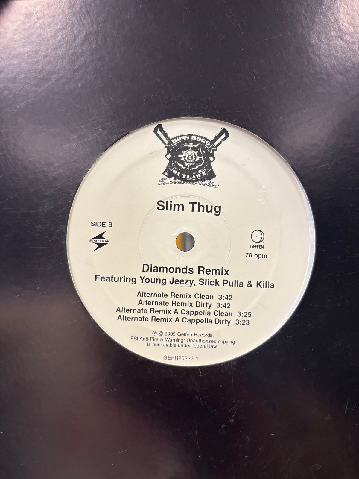 Slim Thug: Diamonds (Remix), 12inch, 1st pressing, Geffen Records, Boss Hogg Outlawz, US 2005