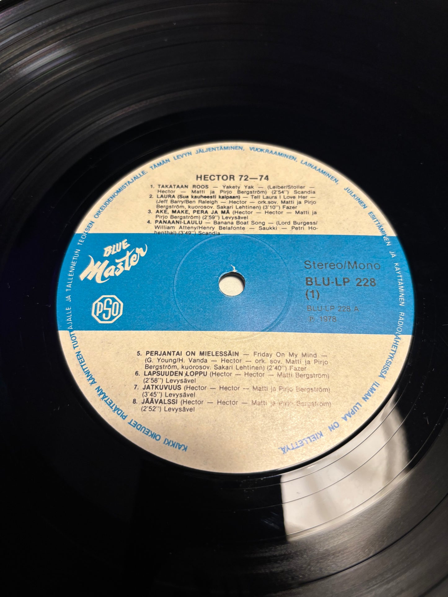 Hector: 72-74, LP, Compilation, Stereo, Mono, Blue Master, Finland 1978