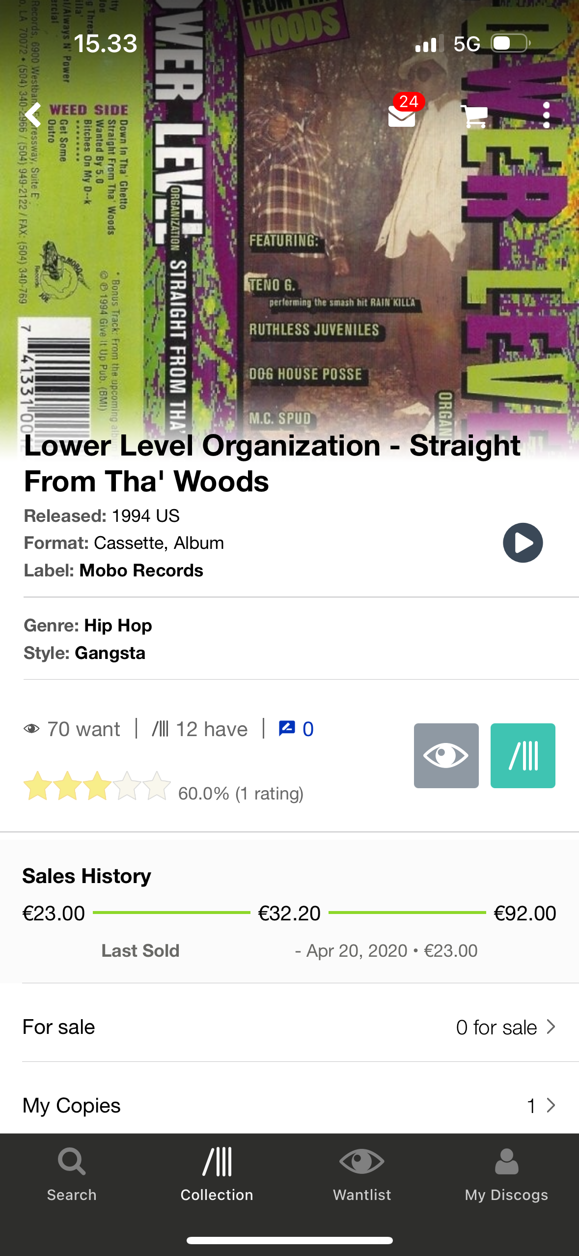 Lower Level Organization: Straight From Tha’ Woods, C-cassette, 1st pressing, Mobo Records, US 1994