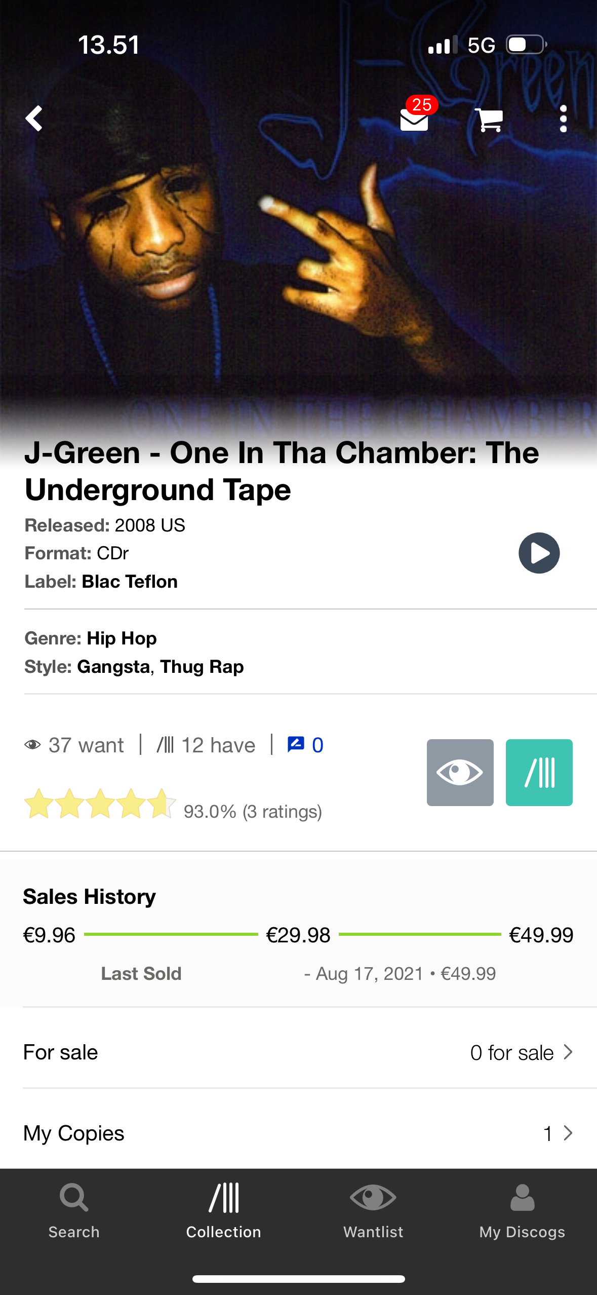 J-Green - One In Tha Chamber: Underground Tape, CDr, 1st pressing, Blac Teflon, US 2008