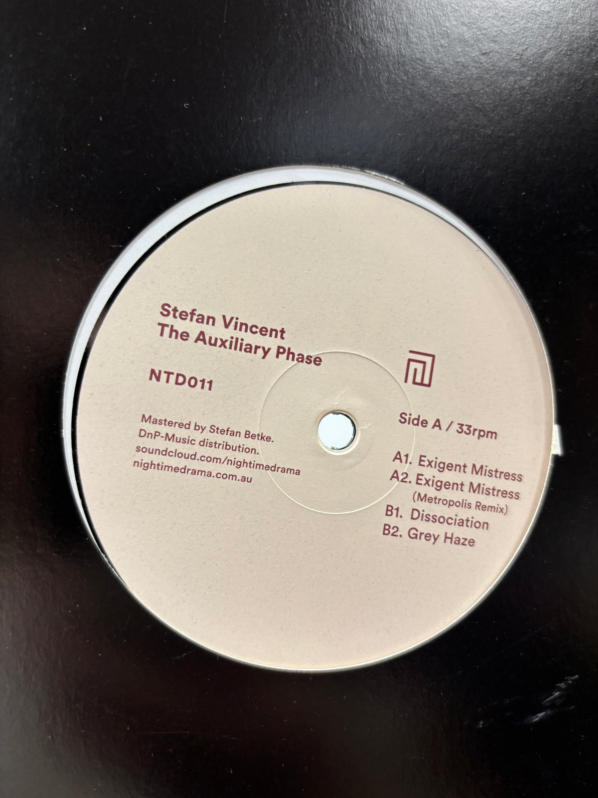 Stefan Vincent: The Auxiliary Phase, 12inch, Only pressing, Nightime Drama, Australia 2019